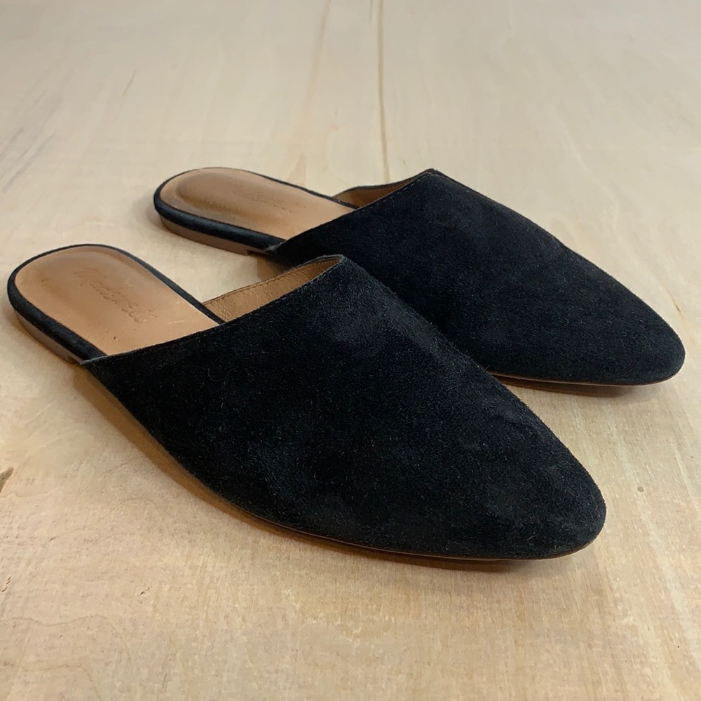 Madewell Black Suede Leather Mules Size 7.5
